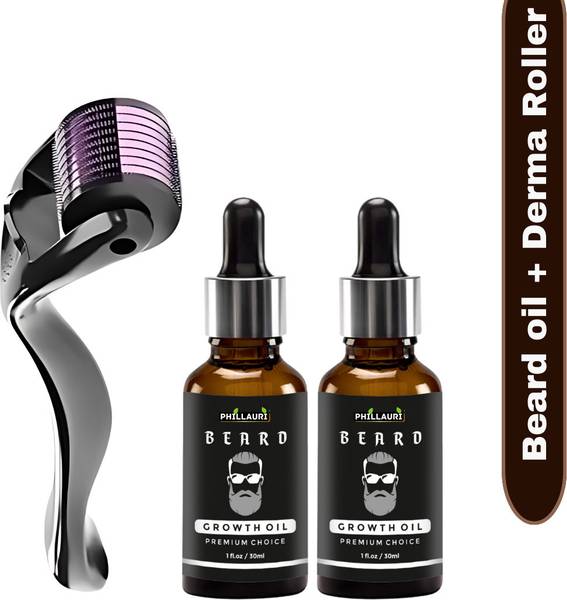 Phillauri Men Beard Growth Oil and Derma roller 0.5mm for hair for beard, Thicker Beard Hair Oil