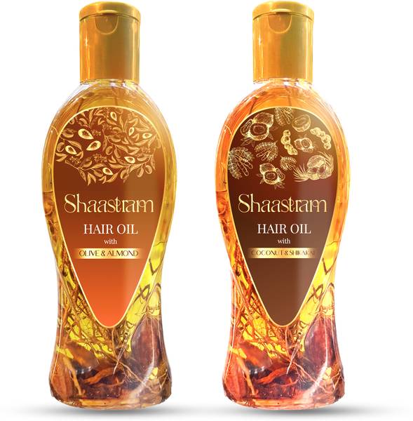 Shaastram Hair Oil Combo Pack (Olive & Almond, Coconut & shikakai ) (Pack of 2, 200ml) Hair Oil