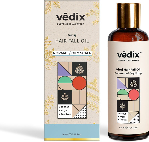 Vedix Customised Ayurvedic Hair Fall Oil | Viruj Hair Fall Oil | For Normal-Oily Scalp| With Coconut + Argan + Tea Tree | For Reducing Hair Fall | For Hair Growth | Hair Oil