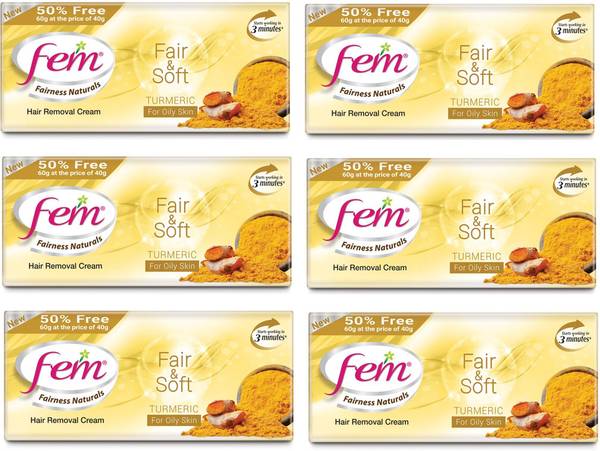 Fem Fairness Naturals Hair Removal Cream Fair Soft Turmeric - Oily Skin(60g) Set-6 Cream