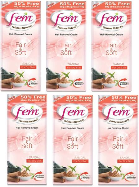 Fem Fairness Naturals Sandal Hair Removal Cream Fair and Soft - 60g (50% Extra) Cream