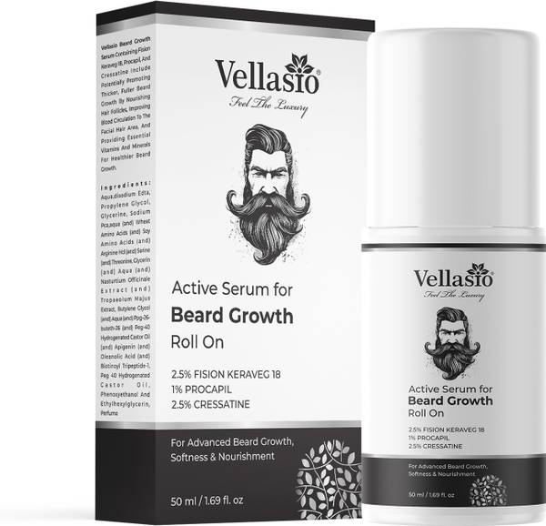 vellasio Active Beard Growth Roll On serum with Cressatine , Fision Keraveg 18 , PROCAPIL