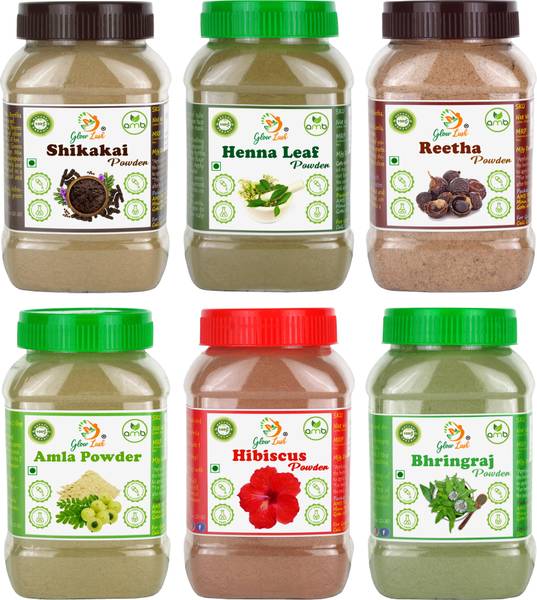 Glow Lush Hair Pack of Amla,Reetha,Shikakai,Bhringraj,Hibiscus & Henna Powder(50gm Each)
