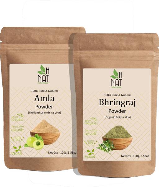 H NAT Amla + Bhringraj Powder Combo-Pack For Hair Growth & 100% Natural (100g Each)