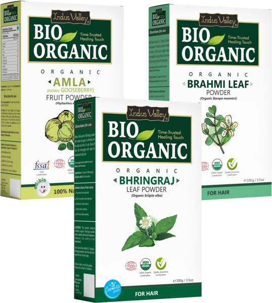 Indus Valley BIO Organic Amla + Bhringraj + Brahmi Natural Powder- 3-in-1 Combo Pack