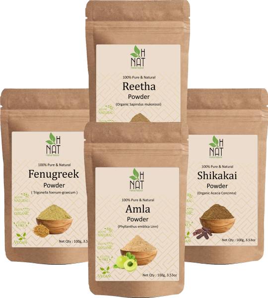 H NAT Amla Reetha Shikakai & Fenugreek/Methi Powder - Hair Pack for Healthy Hair Combo