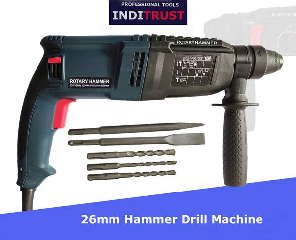 Inditrust 6-Month Warranty 100% Copper Winding new 26mm 1250W Electric Reversible Rotary hammer Machine with 5pc Bit set Rotary Hammer Drill