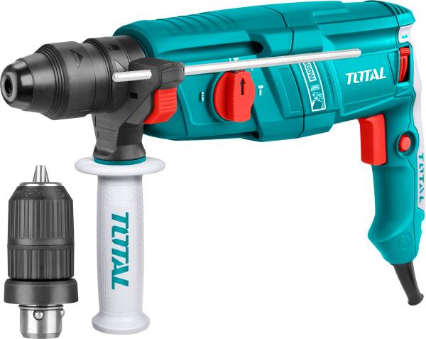 TOTAL 800W Hammer Drill With Carry Box,Single Button - 4 Functions,1100 RPM,4000 BPM TH308268-2 Rotary Hammer Drill
