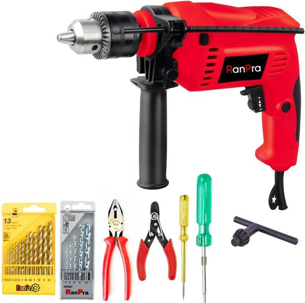 RanPra | INK-13B WITH HAND TOOL 1 | HAMMER DRILL MACHINE WITH DRILL BIT SET AND 4 TYPE HAND TOOLS Hammer Drill