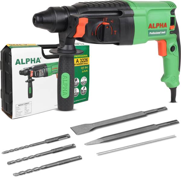 ALPHA Corded Electric Rotary Hammer Drill Machine, RH-26mm, SDS Chuck, 800W Heavy Duty ,1150RPM, 3 Drill Bits, 2 Chisel, 1 Metal Depth Gauge, Variable...