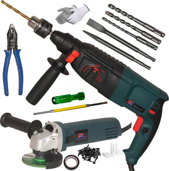 Digital Craft Drill Machine 100% Copper Winding Hand Tool 13mm Drill Chuck With SDS Adaptor Hammer Drilling Machine 26mm, Angle Grinder 6100,2 In 1 Sc...