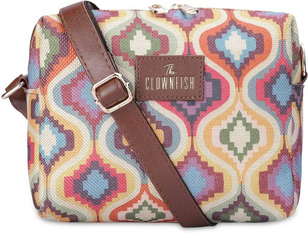 The CLOWNFISH Orange, Multicolor Sling Bag Isla Printed Handicraft Fabric Crossbody bag for Women, Multicolour Design