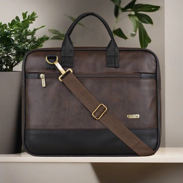 LOREM BG33 Black & Brown Color Briefcase Laptop Bag Cross Body Office Business Professional Bag for Men & Women Waterproof Messenger Bag
