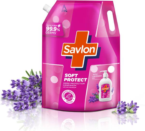 Savlon Soft Protect Handwash with Lavender Oil, Skin Friendly pH, Hand Wash Refill Hand Wash Refill Pouch