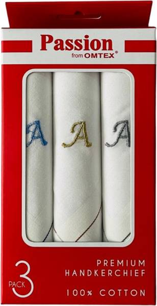 PASSION FROM OMTEX Men's Initial Alphabet Monogram (A) Embroidery 100% Pure Cotton Handkerchief ["WHITE WITH EMBROIDARY & COLORED BORDER"] Handkerchie...