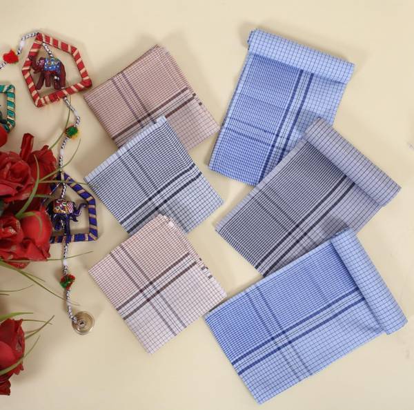 WINNIE HANKIES Mens Cotton Handkerchief |Colour Checked Rumal| Pack of 6 [