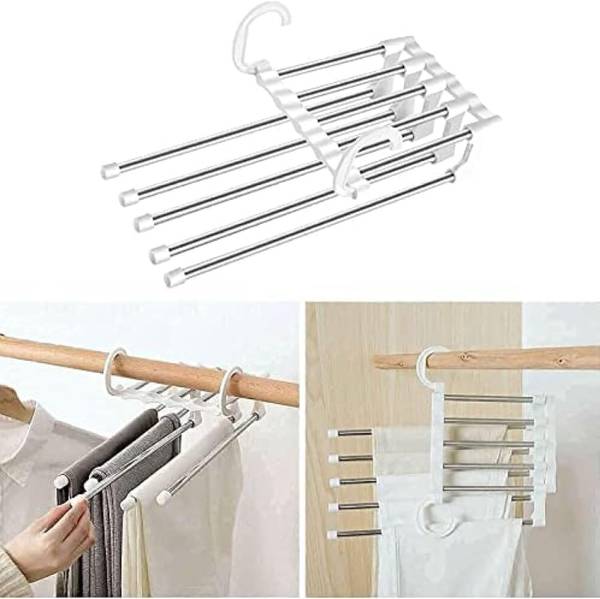 Upkaranwale 5 in 1 Foldable Stainless Steel Magic Multi Layer Hangers for Clothes(Pack of 1) Plastic Trousers Hanger For Trousers
