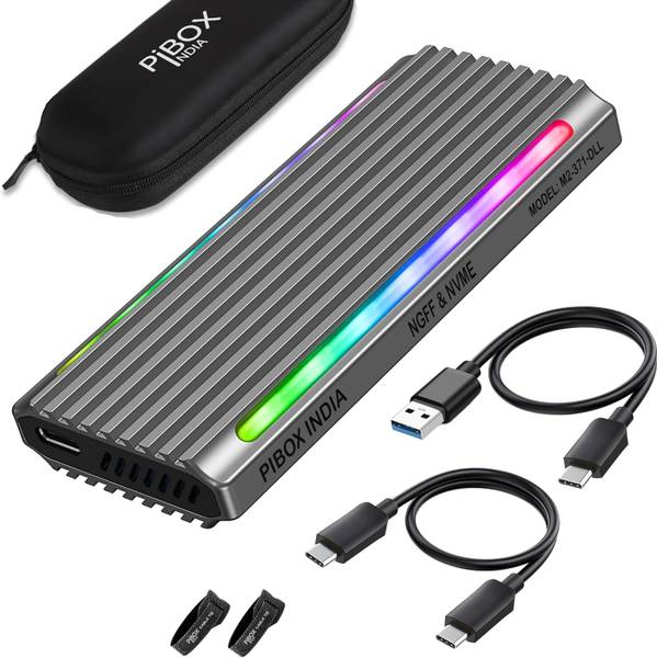 pibox india NVME/NGFF SATA Dual M.2 Enclosure 3 inch USB 3.2 10Gbps,Tool-Free M.2 NVMe/NGFF SATA Case, PCI-E NVMe to USB-C Enclosure