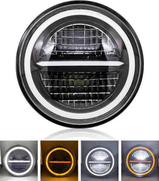 CARZEX Round minus dual ring headligt Bullet Headlight Motorbike LED for Royal Enfield, Harley Davidson (12 V, 50 W)