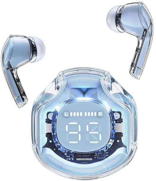 Vntex Ultrapods Pro Earbud, Digital Display,Transparent(BLUE),30Hr Playtime, Mic Bluetooth Headset