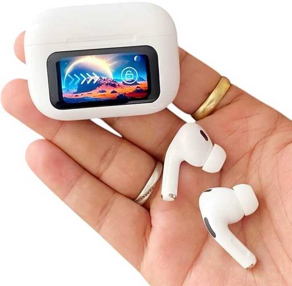 Sanvi Traders Display earbuds Touch Screen Bluetooth Earbuds TWS ANC+ENC Bluetooth(White) Bluetooth
