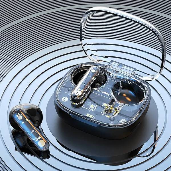 MOBIZAC Transparent Wireless Ultrapods Headphones with 20hrs Playtime BT 5.3 Gaming ENC Bluetooth Gaming