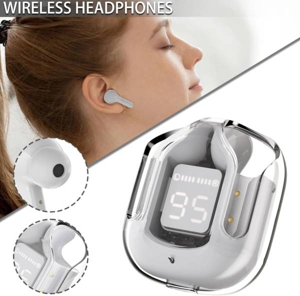 Ultrapods Wireless Earbuds Comes with transperant case Digital Display WHITE 5.3 Bluetooth Headset