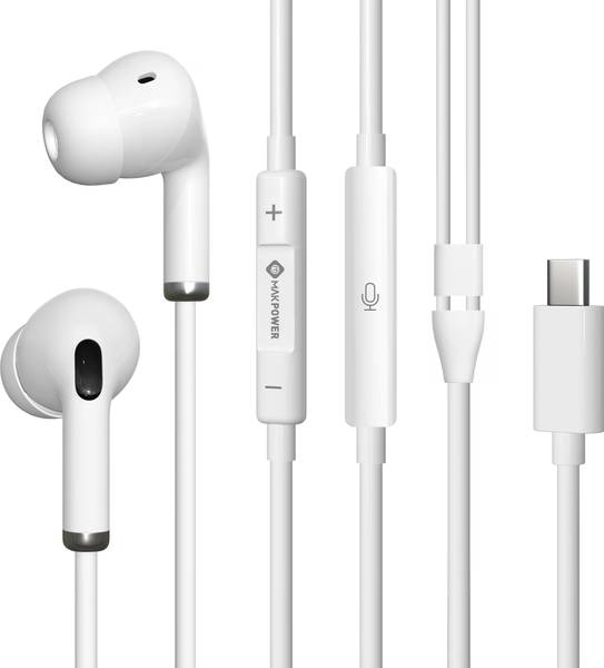 MAK POWER Type-C Wired Earphone, Premium HD Audio, 120 cm Tangle-Free Cable, in-Line Mic Wired
