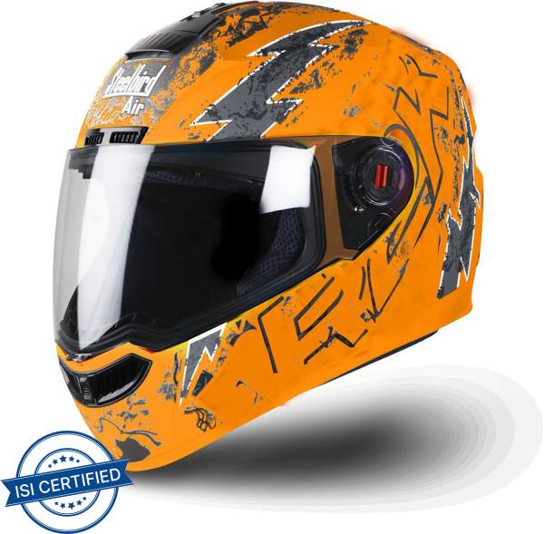 Steelbird SBA-1 R2K Live Full Face Graphic Helmet in Glossy Fluo Orange Grey Motorbike Helmet