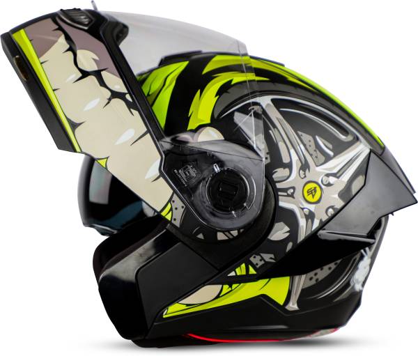 Steelbird SBA-8 Crazy Wheel ISI Certified Flip-Up Helmet with Inner Smoke Sun Shield Motorbike Helmet