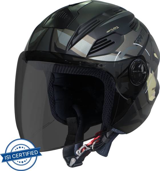 Steelbird SBA-6 7Wings Gravity Open Face Helmet, ISI Certified Helmet Motorbike Helmet  (Matt Black Grey with Smoke Visor)