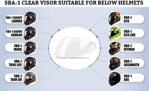 Steelbird Air Clear Visor/Glass for Helmet SBA-1 all models. Visor/Glass for SBA-1 Motorbike Helmet