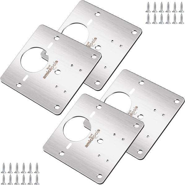 amiciTools Chrome Coated Mild Steel Hinge Repair Plate 8 Sets with Mounting Screws Strap Hinge