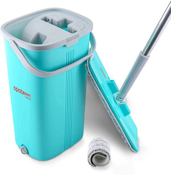 Spotzero by Milton Flat Squeeze Mop with Bucket 5 L, Pocha For Floor Cleaning With 2 Reusable Pads Mop Set