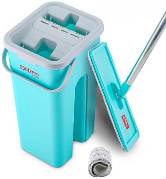 Spotzero by Milton Mini Flat Mop with Bucket 2.8 L 360 Flexible Mop Head & 2 Reusable Pads Mop Set Mop Set