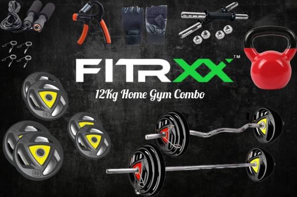 FITRXX 12 kg Metal Integrated Rubber Plates Set with kettlebell, adjustable hand gripper Home Gym Combo