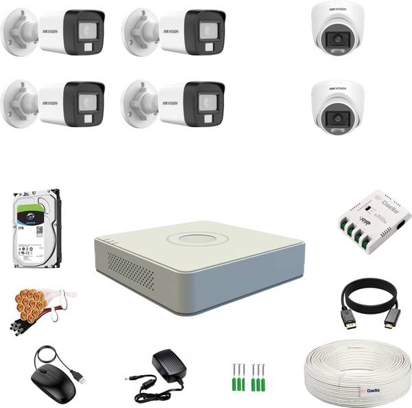Clocite HIKVISION 2MP 2 Dome 4 Bullet Cameras (Color Night Vision+Audio) + 8CH DVR Kit Security Camera