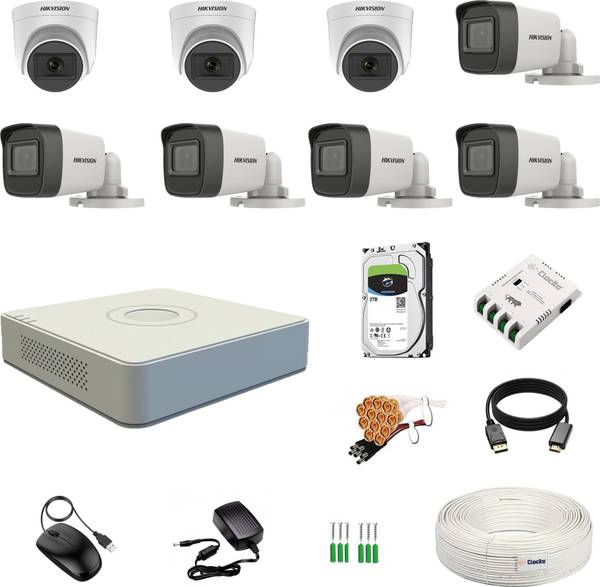 Clocite HIKVISION 5MP 3 Dome 5 Bullet Cameras (Audio Recording) + 8CH 3K/5MP DVR Kit Security Camera