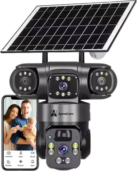 ApnaCam Smarthome 4G Solar Triple Lens 12MP Outdoor CCTV Camera | 3-Screen View Security Camera