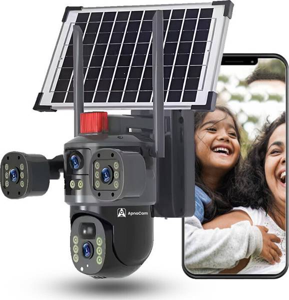 ApnaCam 4G Sim Base Solar Powered CCTV Camera 360 View Camera Solar Panel Night Vision Security Camera