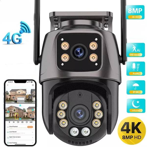 AVOIHS 4G SIM Dual lens 1080P Camera PTZ Control 360 Rotating 2way Audio Night Vision Security Camera