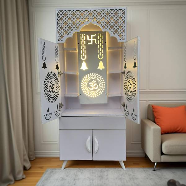 Matterhorn Pooja Mandir | LED Backlit Large Size Temple with Storage for Home & Office Engineered Wood Home Temple