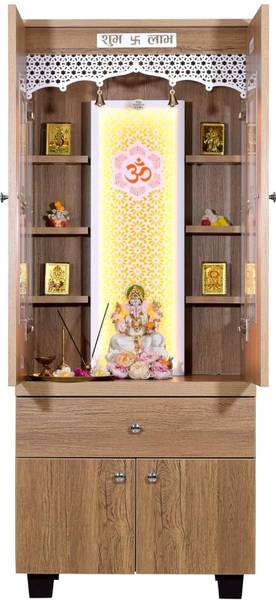 The Mandir Store Wooden Mandir/Home Temple/Large Mandir for Home 5 Feet Height with LED Lights Solid Wood Home Temple