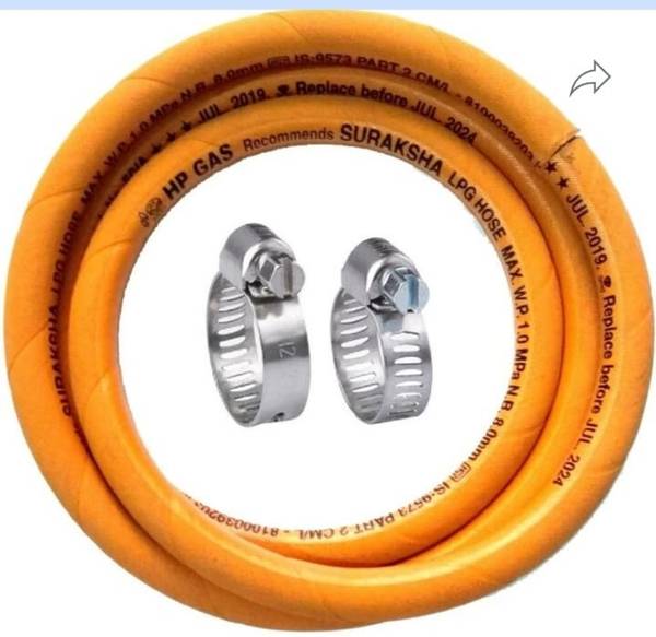 Bharat Gas SURAKSHA Bharat ISO Certified 100% Flame Resistant (Yellow Pouch Pack) SURAKSHA LPG Hose Gas Pipe -1, Leak proof with 2 HOSE CLIP.Reinforce...