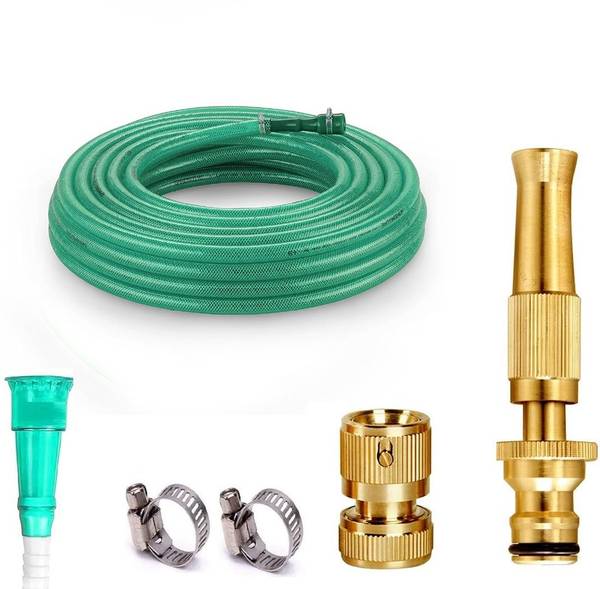 RAMA PIPE 0.5 inch (20 mm) braided 3 layered water pipe 10 mtr (32 ft) with metal spray heavy duty,3 layered pipe comes with clips and adopter Hose Pi...