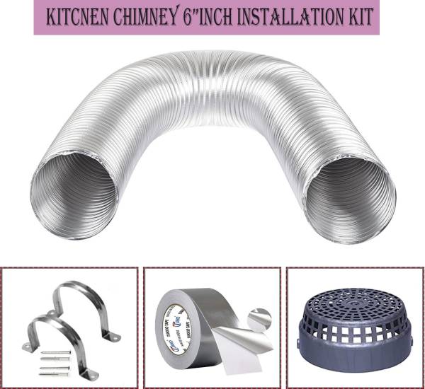 Ardnib 6 Inch/150mm Kitchen Chimney PVC Flexible Duct Pipe/ 8FT/Installation Kit/Suitable For All Brand Of Chimneys Hose Pipe
