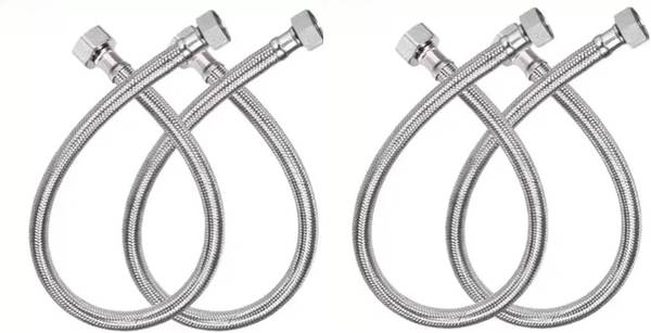 Ramya Stainless Steel Connection Pipe, Chrome Finish Heavy Hose Pipe (24inch) 4pc For Washroom And Toilet Hose Pipe