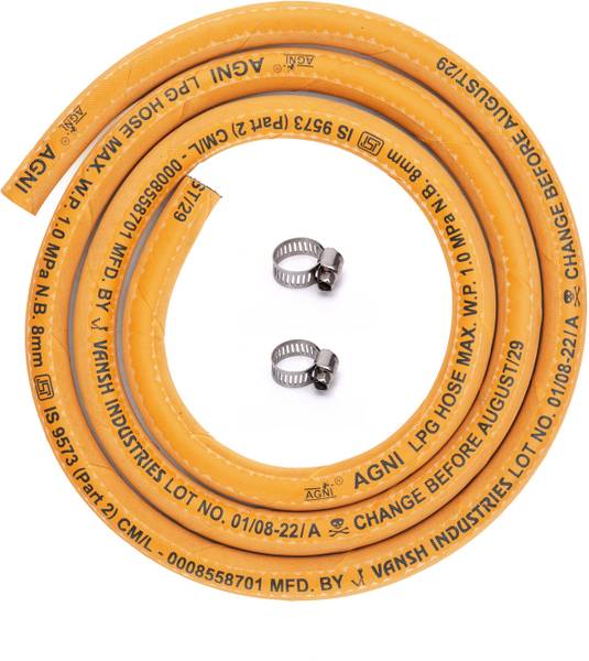 Agni LPG HOSE PIPE ISI Certified 1.5 meter with 2 Clamps 7 years warratny A Genuine Quality Original Rubber Hose Pipe