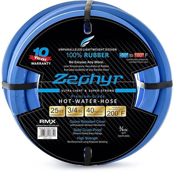 ZEPHYR Next-gen Garden Hose (3/4in. x 25ft., Ultra-Light Flexible Rubber, Brass Fittings) Hose Pipe