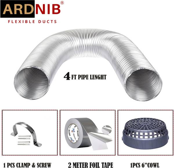 Ardnib Kitchen Chimney 6"inch Duct Pipe 4 Feet/ Flexible Aluminium Pipe